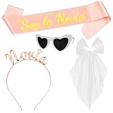 Annhao 4 Piezas Despedida de Soltera Accesorios, Velo Novia con Lazo Banda Diadema de Novia Tiara Gafa de Sol de Corazón, Complementos Despedida de Soltera