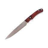 Muela Cuchillo CRIOLLO-14 hoja de acero ACX-380 de 14 cm y empuñadura de madera de coral para Caza, Pesca, Supervivencia y Bushcraft Realizado en Ciudad Real + Portabotellas de regalo