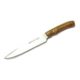 ELECTROPOLIS Cuchillo de Caza Muela Criollo CRIOLLO-17.OL, Enterizo, cachas de Madera de Olivo, con Funda de Cuero, Hoja de 17 cm + Tarjeta Multiusos de Regalo