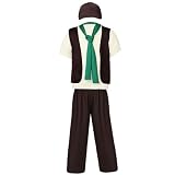 DiULi Disfraz Victoriano Niño, 5 Piezas Disfraces Castañero Niño(M) | Traje Época Victoriano Pobre, Bufanda Verde, Gorro Elástico, Pantalón, Chaleco y Camisa de Manga Corta, Carnaval y Halloween
