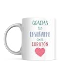 LINFORMAL Taza Profesora Fin de Curso 350 ml, Regalo Profesora Infantil, Profe, Maestra, Seño o Tutora, regalos orginal para profesores - gracias por enseñarme con el corazón -