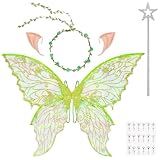 DiULi Alas Hadas Mariposa, 5 pieces Juego de Alas Duende Mariposa Disfraz | Alas de Duende con Guirnalda, Orejas de Elfo, Varita de Hada y Pegatinas Diamantes para Halloween Fiesta de Carnaval Cosplay