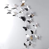 BBTO 48 Piezas Pegatinas de Pared de Mariposas 3D, 3 Tamaños, Color Plata | Diseño de Mariposas, Con Efecto Espejo 3D, Ideal para Decoración de Hogar, 3 Tamaños Diferentes, Fácil de Aplicar y Quitar