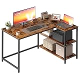 VASAGLE Escritorio en Forma de L, con Estantes Ajustables, 110 x 80 x 76 cm | Mesa de Ordenador, Acero y Aglomerado, para Oficina en Casa, Marrón Rústico, Colección BARNET LWD135KD01