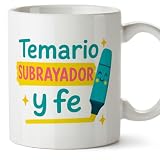 MUGFFINS taza oposiciones con frase opos v1 | Frase Temario subrayador y fé en Español, cerámica de 330 Ml / 11 oz