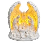 Belen con luz - Nacimiento iluminado - Portal de belen con Ángel. Navidad | Decoración Navideña para Mesa, Estantería o Chimenea. 11x11 cm. Luz de Vela Incluida. Portal de Belen. Sagrada Familia