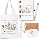 Sinmoe 6 Piezas Kit Regalos Profesora Infantil Regalo Maestra Bolsa Profesora Libreta Maestra Bolígrafo Tarjeta Agradecimiento con Sobre Marcadores de Libros de Metal para Graduación
