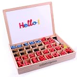 Letras Magnéticas Montessori para Aprender a Leer y Escribir | Abecedario Móvil Cursiva Ligada con Números | Pizarra Reversible y Caja de Madera | Juego Educativo Infantil 3+ Años