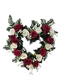DRW Corazon de Rosas Blancas y Rojas Centro de Flores Artificiales Cementerio, Iglesia Bodas sepulturas 65x30x65