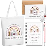 Hestya Set de 6 Regalo Maestra Regalo Profesora Infantil Primaria, Arcoíris | Detalles para Profesoras, Bolsa, Libreta, Bolígrafo, Llaveros, Tarjeta con Sobre para Navidad Fin de Curso Graduación
