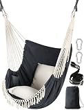 Chihee Columpio Colgante para Silla con Hamaca 2 Cojines,Correas de Malla Fuertes y Ganchos para Colgar fácilmente,algodón Suave Silla Colgante Bolsillo Lateral Juego de Silla borlas Comodidad
