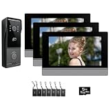 Sistema de videoportero de 4 cables para viviendas unifamiliares, cámara videoportero con monitor WiFi de 7 pulgadas, audio bidireccional, fácil instalación (1 campana + 3 monitor)