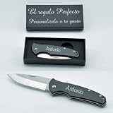 EIDER Navaja Personalizada con Nombre en Aluminio Negra + Caja Regalo Personalizable – Navaja Grabada Original para Hombre, Cumpleaños, Padre, Jubilación