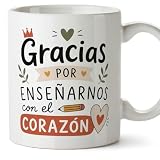 MUGFFINS taza profesora y profesor con frase Gracias por enseñarnos con el corazón en Español | regalo profe original | detalle agradecimiento fin de curso | Enseñanza v2