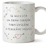 MUGFFINS Tazas para PROFESOR - En Español - Pequeñas mentes - 11 oz / 330 ml - Regalo original y divertido