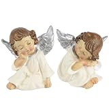Ideen mit Herz Figuras de ángel, decoración navideña, 2 figuras de ángel de color crema, cada una de 4,5 x 3,5 x 3 cm