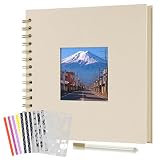 Boic Álbum de Fotos 21x21cm Scrapbook con Ventana, DIY Espiral Álbum de Recortes para Pegar y Escribir 40 Páginas, Regalos de Boda Aniversario Cumpleanos (Blanco Lechoso)