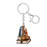 WEVENI Llavero de Acrílico Librería Ratón de Biblioteca Regalos para los Lectores Amantes de los Libros Mujeres Niñas Monedero Charms Mochila Accesorios (Marrón)