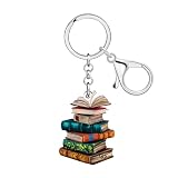 WEVENI Llavero de Acrílico Librería Ratón de Biblioteca Regalos para los Lectores Amantes de los Libros Mujeres Niñas Monedero Charms Mochila Accesorios (Multicolor)