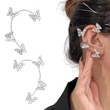 MNYXIS 1 Par Pendientes Con Forma De Mariposa y Clip Para Las Orejas, Orejas Elfo, Pendientes De Orejas, Pendientes De Puño De Mariposa Plateado, Pendientes Ear Cuff De Mariposa Sin Perforación