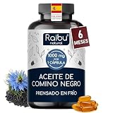 Aceite de comino negro – 1000 mg de aceite de semilla negra por cápsula (1x al día) - 6 meses de suministro - Nigella sativa prensado en frío - Con timoquinona y vitamina E - 180 Cápsulas