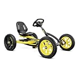 BERG Kart a Pedales Buddy Cross | Amarillo, 3-8 años, cuadro resistente, asiento regulable, volante regulable