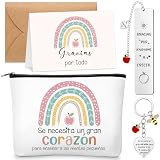 Clabby 5 Piezas Regalo de Agradecimiento para Profesora Primaria | Bolsa de Maquillaje para Maestro, Llavero, Marcadores, Tarjeta y Sobre, Regalo para Fin de Curso, Navidad, Despedida