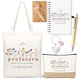 Hestya 6er Set Regalo para Profesora Gracias por Ayudarme a Crecer | Mit Bolsa de Lona Floral, Cuaderno Bolígrafo Llavero Tarjeta, Tarjeta con Flores Secas, Para el Día del Maestro y Graduación