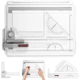eSynic Tablero de Dibujo Técnico A4 con Regla Giratoria y Paralela | Con transportador, sujeción del papel y apoyos antideslizantes para practicar geometría y dibujar planos en clase o en casa.