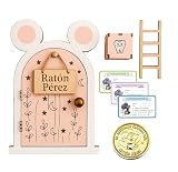 Zaldun Puerta Ratoncito Pérez de Madera – Casita Mágica con Puerta Que se Abre, Cajita para Dientes, Escalera, Certificados y Moneda – Regalo Infantil