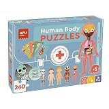 APLI Kids 19438 - Kit Puzle Educativo Cuerpo Humano, 5 Puzles de 48 Piezas | A partir de 5 años, 15 fichas en 12 idiomas, Esqueleto, órganos y músculos, Puzles con forma de cuerpo