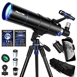 MEEZAA Telescopio Astronómico para Adultos, Niños y Principiantes, 90 mm Apertura 600 mm Telescopio Refractor 24X–180X con Trípode, Adaptador Smartphone, Filtro Lunar, Bolsa de Transporte y Guía Lunar