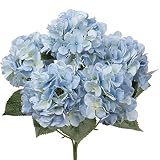 Hollyone Ramo de Hortensias Azules Artificiales, Ramo Grande de Hortensias Falsas de Seda Sintética para Decoración del Hogar, Arreglos Florales, Bodas, Sala de Estar, Decoraciones de Centro
