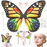 TZEKING Alas de Hada para Adultos y Niños, Alas de Mariposa con Orejas de Elfo, Diadema de Hada y Varita de Estrella, Disfraz de para Carnaval, Halloween, Cosplay, Cumpleaños