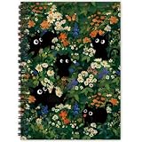 PRESSINART Cuaderno En Espiral de Gato Negro A5 Diario con Diseño de Animal Lindo Y Arbustos de Flores 80 páginas Diario Rayado para la Universidad con Bolsillos Duradero Bloc de Notas para