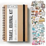 Febio Diario de Viaje A5 con Tapa Dura de Papel Kraft / +150 Adhesivos, para Libreta Scrapbooking y Bullet Journal/Our Adventure Book, Album de Fotos para Pegar y Escribir, Diario de Viaje Adultos