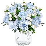 SOMYTING 2 racimos de peonías artificiales, peonías artificiales azules, peonías de seda, peonías falsas, hortensias artificiales para centro de mesa, boda, fiesta, decoración del hogar (azul y blanco