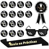 Annhao 17 Piezas Despedida de Soltero Decoración Accessorios Despedida de Soltero Banda Novio en Práctica Insignia Novio Broche Equipo Del Novio Gafas de Sol Mosaico para Novio Groom to Be Boda Fiesta