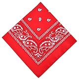 Aomig Pañuelos Cabeza Mujer, Pañuelo Pirata con Diseño Único Estampado, Bandana Hombre de Moda y Deporte, Pañuelos de Colores Unisex para Cuello, Cabeza, Muñeca, Adultos y Niños, 54 X 54 cm (Rojo)