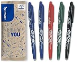 PILOT - 5 FriXion Ball - Bolígrafo Borrable Recargable - Multicolor | Tinta Termosensible - Escritura Fluida, Limpia, Sin Tachaduras - 2 Azul, 1 Negro, 1 Rojo, 1 Verde - Punta Media (0,7mm)