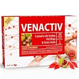 Venactiv con castaño de Indias y vid roja, 20 ampollas, DietMed | Circulación - Centella asiática - Rusco - Vitamina C - Sin alcohol - Formato bebible