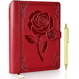 Aocii Diario de piel para mujer, cuaderno de diario rayado tamaño A5, bonito diario para escribir, tapa dura, vintage, diario de viaje, 224 páginas, incluye bolígrafo