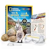 National Geographic Kit de Geodas para Abrir con Cristales Reales | Gafas de protección y soporte, rompe tus propias geodas, minerales y geología para niños