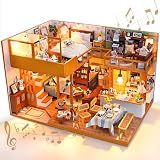 Cuteefun Casa de Muñecas con Cubierta Protectora y Música(Acogedora Cabaña) | Construye tu Casa de Ensueño, Artesanía Única, Exquisita Decoración del Hogar, Regalo Creativo para Cumpleaños y Navidad