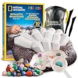 National Geographic Kit de Excavación con 50 Gemas Reales para Niños | Bloque gigante, herramientas y guía, descubre minerales y piedras preciosas, juego de geología