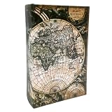 Caja Libro con Cerradura y Llave Mapamundi Antiguo, 21 cm, Signes Grimalt | Cofre camuflado en la estantería, cartografía clásica en sepia y verde oscuro, guarda dinero y documentos, regalo viajero