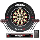 Conjunto de Rodeo de Tablero de Dardos WINMAU Blade 6 - Accesorios Profesionales de Dardos - Incluye Tablero de Dardos Blade 6, Rodeo, 2 Juegos de Dardos de Punta de Acero Negro de 19g - 2 Juegos de
