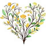 YIYA Escultura Metal Corazón Y Flor 33x34 cm Decoración Pared | Escultura Metal Corazón Y Flor para el Dormitorio de la Sala de Estar en el Hogar (Amarillo)