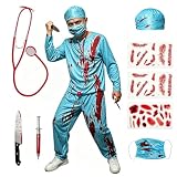 Aicerous Disfraz Zombie Médico Hombre, Set Disfraz Doctor de Terror para Halloween, Disfrace Cirujano Miedo (L)