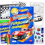 Hot Wheels Libro para colorear con calcomanías, póster, crayones | Hot Wheels Juego de actividades XL sobre la marcha con páginas para colorear, póster de terciopelo, crayones